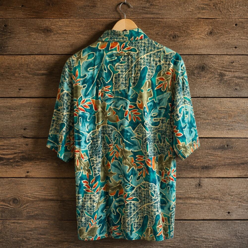 Vintage The Territory Ahead Mens L Abstract Hawaiian Shirt Tropical Rayon Teal - Picture 2 of 8